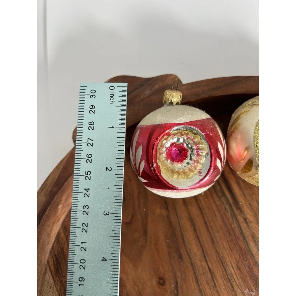 Set of 3‎ Vintage Christmas Glass Ornaments Indent REFLECTOR Balls Xmas 50s MCM